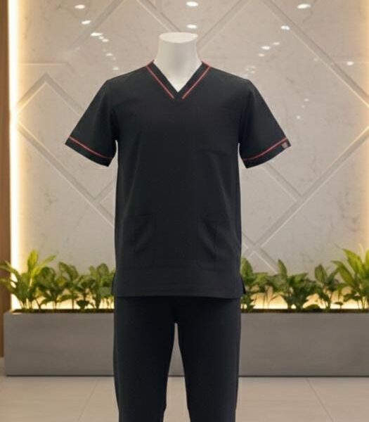 ASGWEAR Health Black Medical Scrub with Red Trim