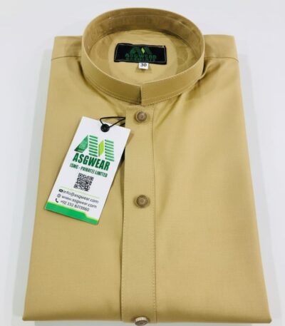ASGWEAR Men's Sand Beig Kurta with Mandrin Collar and Textured Buttons