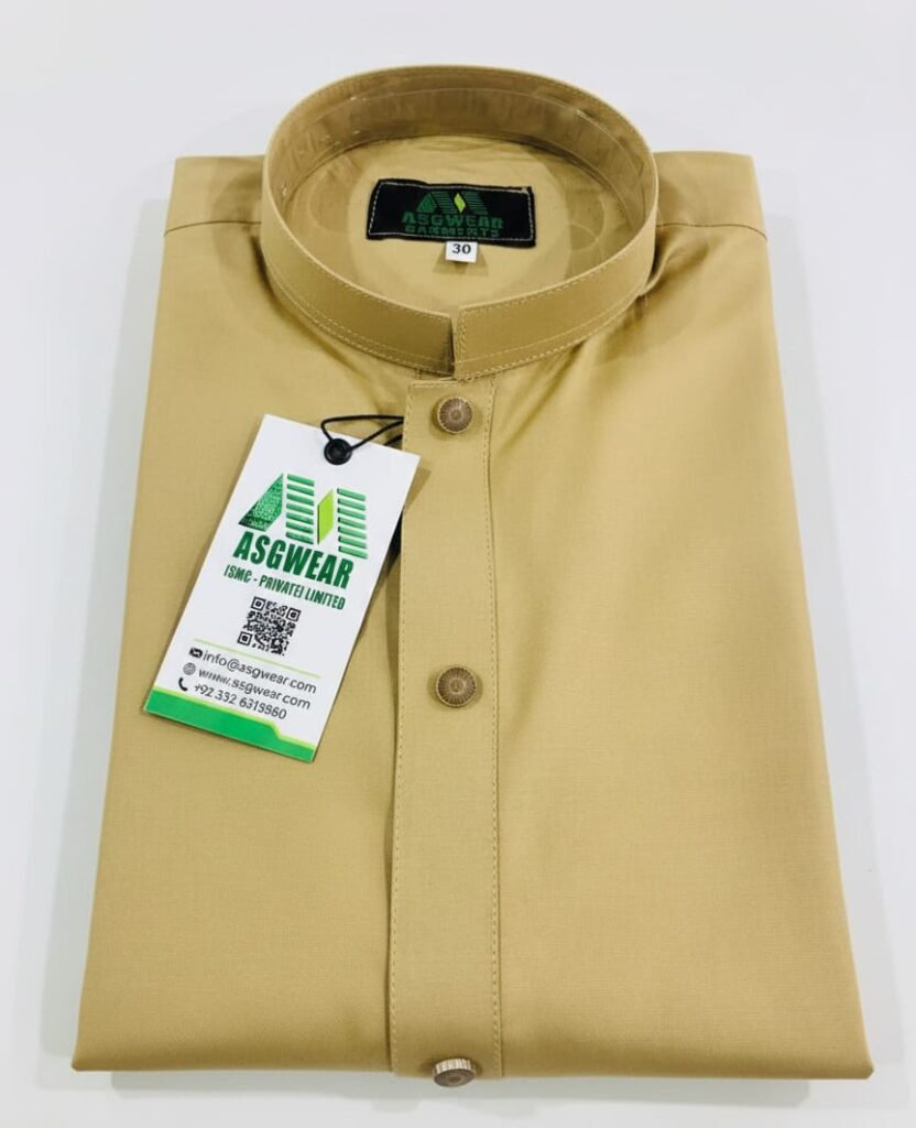 ASGWEAR Men's Sand Beig Kurta with Mandrin Collar and Textured Buttons